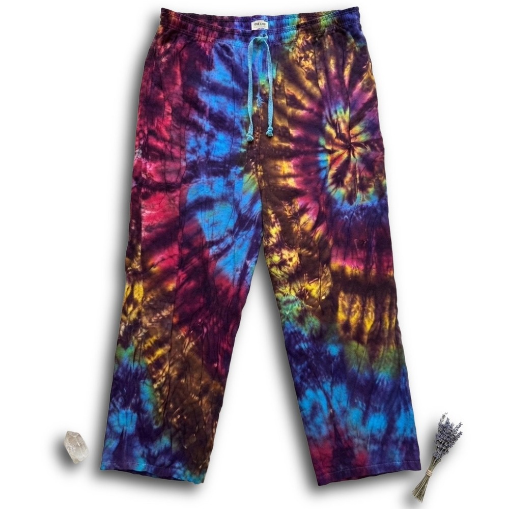 Cali Kind Clothing Co Womens 3XL Tie Dye Rayon Pants Boho Hippie Wide Leg Purple